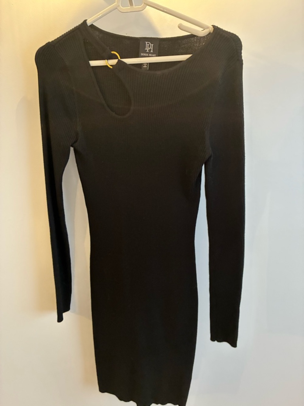 Derek Heart Black Ribbed Long-Sleeve Dress with Shoulder Cutout